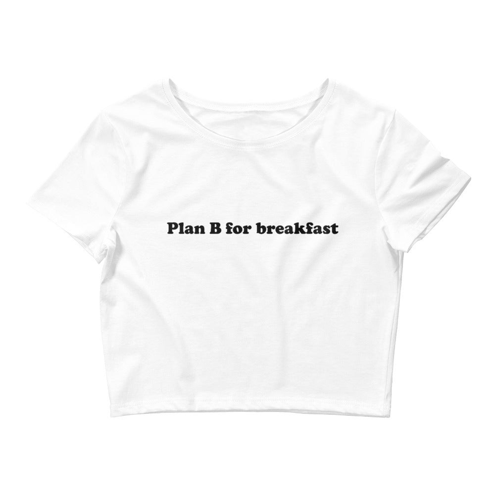 Plan B For Breakfast White Crop Tee